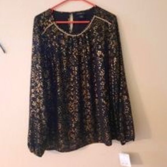 NWT Liz Claiborne Gold & Black Top  *BOGO* - Picture 1 of 7